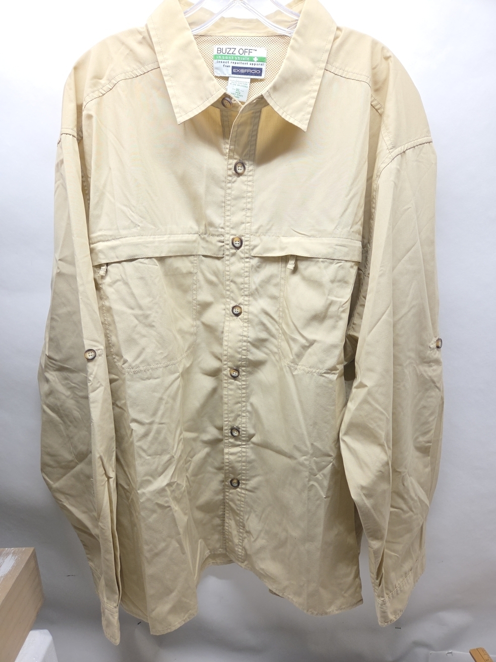 EXOFFICIO BUZZ OFF Insect Shield Mens Fishing Vented Button Front Shirt Sz XL